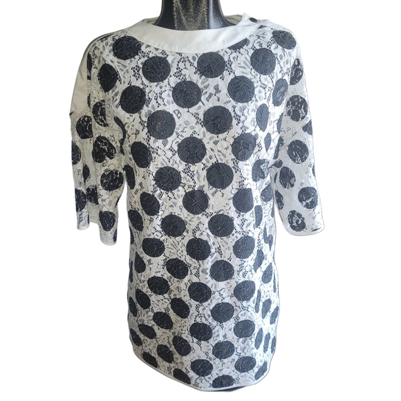 Zara Black and White Lace Polka Dot Shift Dress S - Picture 2 of 8